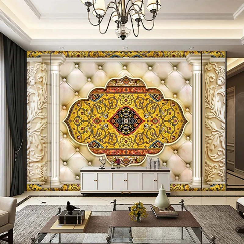 European Style Custom Any Size 3D Soft Bag Forbidden City Pattern Living Room TV Background Wall Wallpaper For Bedroom Tapety