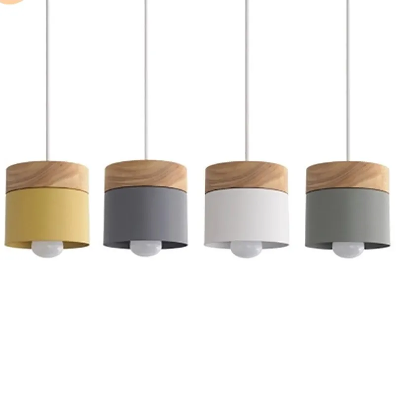 

Nordic simplicity LED E27 Pendant light Modern macaron Hanging Lights Home improvement Iron and wood decoration Pendant lamp