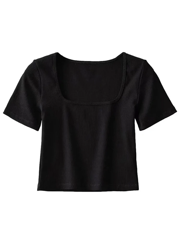 Women Square Neck Rib Crop T-shirt Short Sleeve Crop Top BEST SELLERS