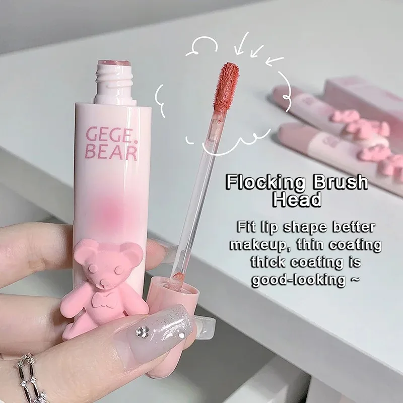6 Color Girl's Velvet Matte Lipstick Blush Waterproof Long Lasting Cute Bear Lipgloss Non-Stick Cup Makeup Lip Tint Mud Cosmetic lip makeup lip glaze lip tint lip stain lip gloss