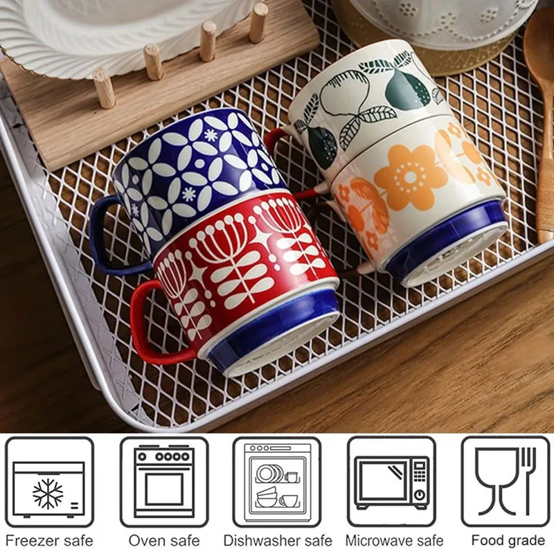 Japanese Retro Flower Mug Set 4