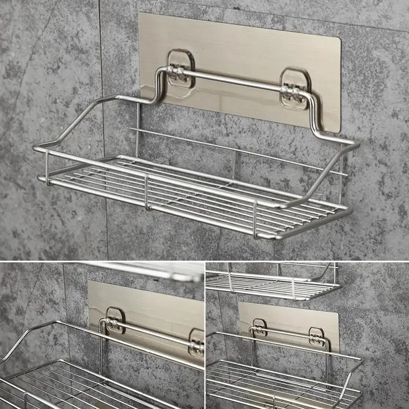 Bathroom Shelf Rack Bathroom Shelf Wall Shelf Organizer Bathroom Storage Rack Storage Rack Wall Shelf Stainless Steel Bathroom Storage Shelf Punch-Free Kitchen Bathroom Toilet Wall Hanging Storage Rack