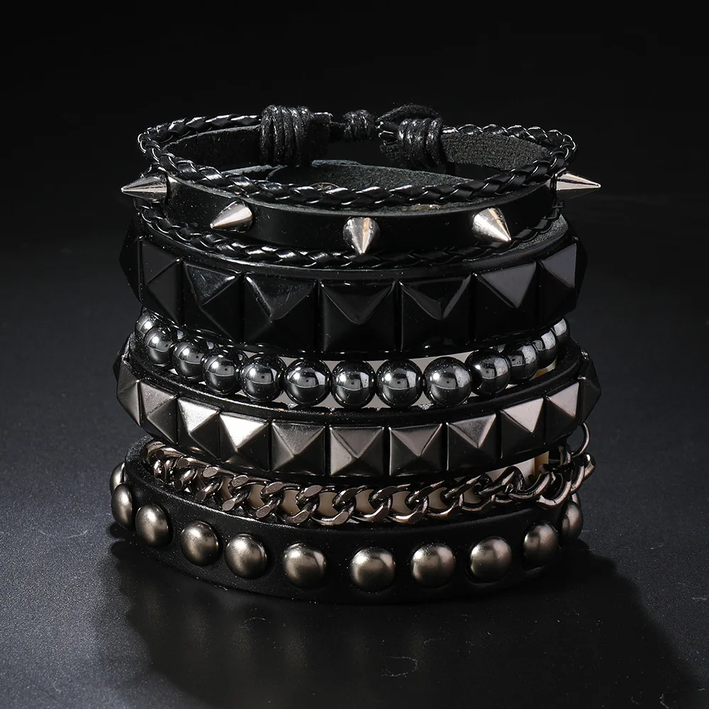 Vintage Leather Bracelets Punk Row Cuspidal Spikes Rivet Stud Wide Cuff PU Leather Punk Gothic Rock Unisex goth accessories 2