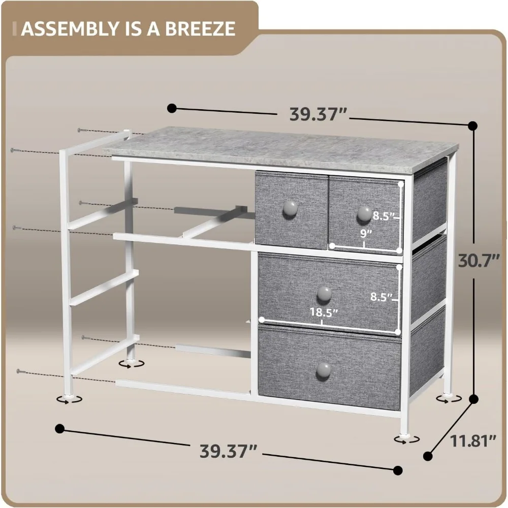Dresser with 8 Drawers - Chest Clothing Organizer Unit with Steel Frame Wood Top Knob Handle Easy Pull Fabric Bins - Larg 3
