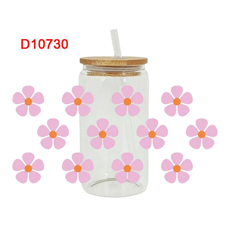 UV DTF Transfer Sticker Flowers 16oz Libbey Glasses Wraps Bottles Cup Can DIY Waterproof Easy To Use Decals D10722 dtf transfer sticker