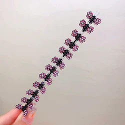 Set of 12 Glitter Rhinestone Flower Mini Hair Claws - No - Slip Colorful Hair Accessories (Pink)