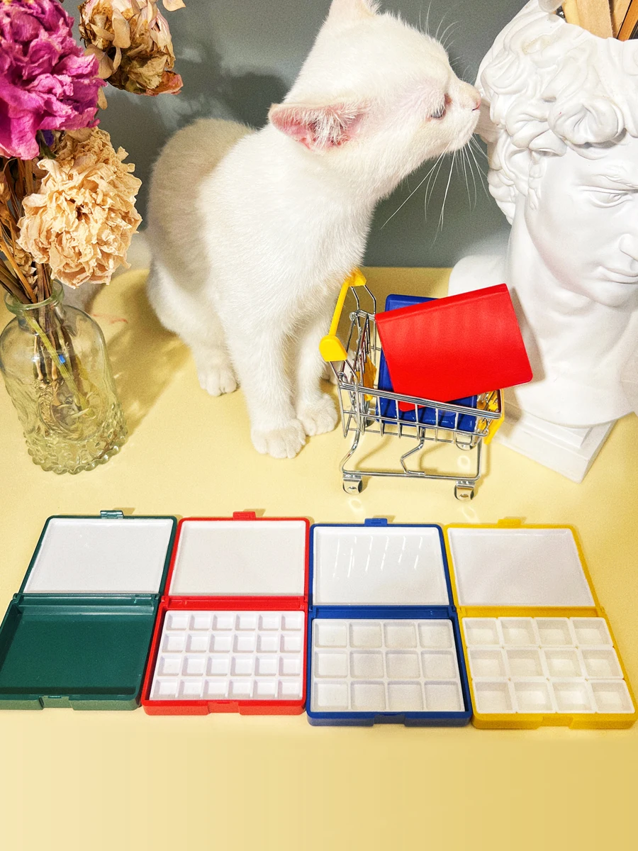 Empty portable pigment packaging box 12 colors 1ml 24 colors 0.5ml watercolor/Gouache Lay flat palette beginnerstorage box cute 3