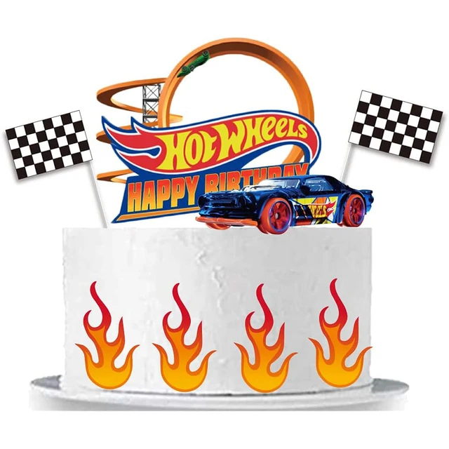 Hot Wheels Birthday Cake Topper Acrylic Car Black White Checkered Flag Cupcake Topper Race Speed Theme Birthday Kids Gifts Decor - AliExpress for Free Printable Hot Wheels Cupcake Toppers