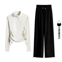 DRUR 2 pièces ensemble de Yoga pour les femmes avec manches longues côté cordon haut de sport et pantalons de survêtement costume automne course tenues de gymnastique S-3XL 4