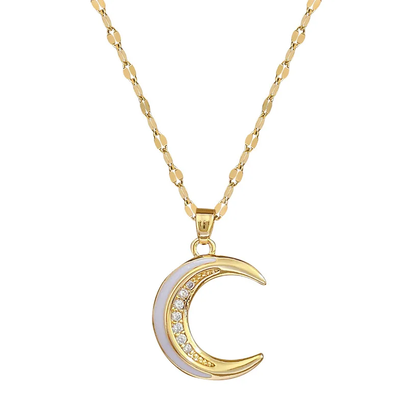Women's Golden Moon Crescent Enamel Pendant Choker Necklaces for Women Bride Luxurious Charming Stainless Steel Jewelry Gifts 5