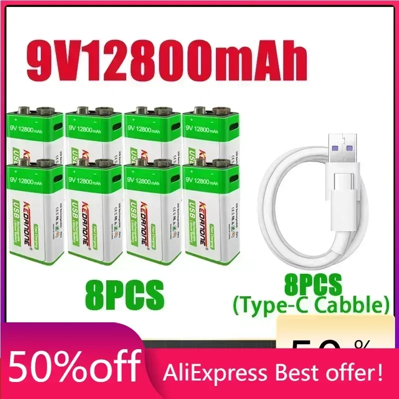 

NEW 9V 12800mAh li-ion Rechargeable battery Micro USB Batteries 9 v lithium for Multimeter Microphone Toy Remote Control KTV use