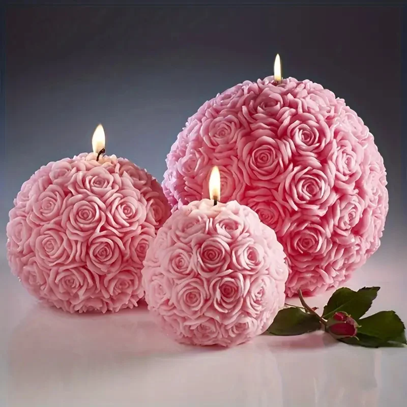 3D Rose Ball Candle Resin Silicone Mold Valentine's Day Casting Mold, Creative Elegant Flower Candle Holder Suitable For DIY Can