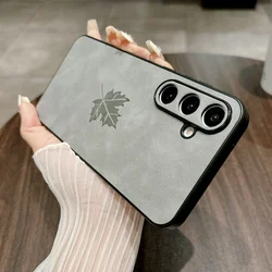 Retro Maple Leaf Pattern PU Leather Phone Case with Silicone Cover - Galaxy A15 4G (Light Gray)