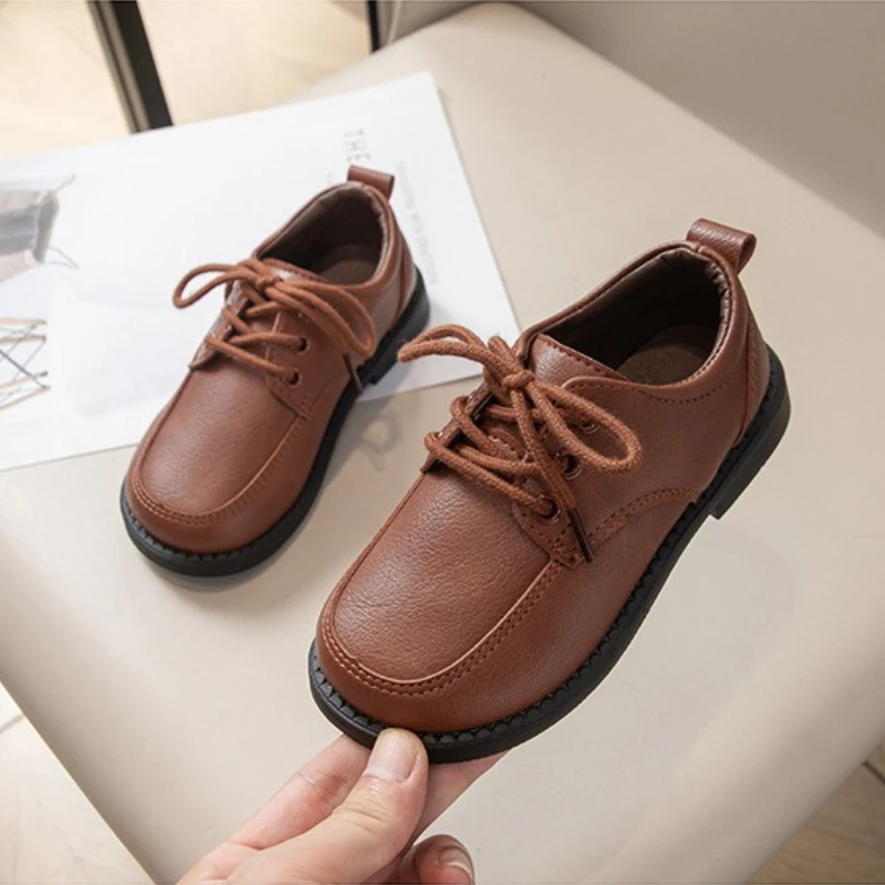 Boys Leather School Shoes New Spring Autumn Children Uniform Flat Shoes Formal Black Versatile Kids Causal Fashion Dress Shoes