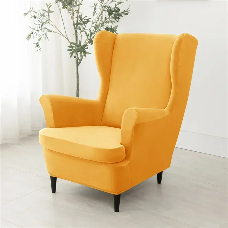 Velvet Wing Chair Cover Stretch Spandex Wingback Chairs Covers Elastic Non Slip Armchair Slipcovers with Seat Cushion Slipcover