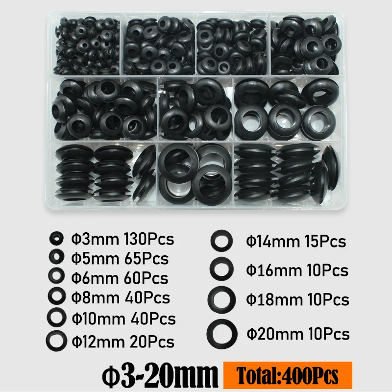 400/90pcs Rubber Seal Ring Double-sided Rubber Grommets Ring Non-toxic Odorless for Protect Wire Cable Hole Shim Sealing Washer