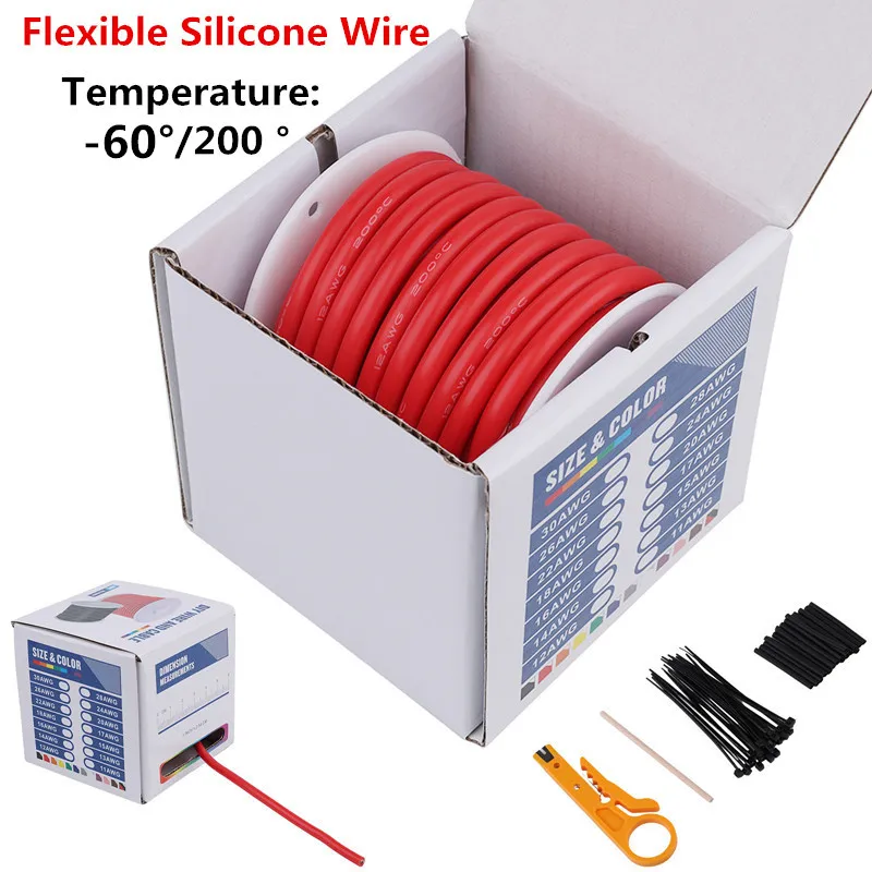 Fio de Silicone Ultra Macio de Alta Temperatura Cobre Flexível Fios Resistentes ao Calor 28 Awg 26 Awg 24 Awg 22 Awg 20 Awg 18 Awg 16 Awg 15 Awg 14 Awg 13 Awg 12 Awg
