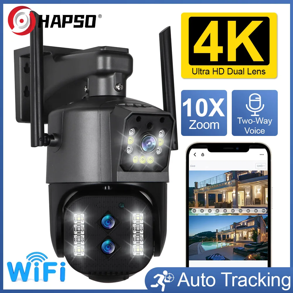 8MP 4K Dual Lens IP Camera Outdoor WiFi PTZ 10X Optical Zoom Auto Tracking Waterproof Surveillance Security Wireless CCTV Camera