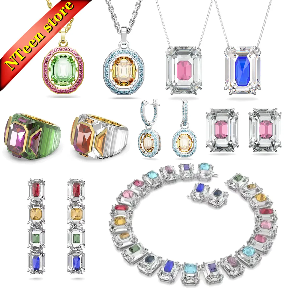 

2024 Chroma Matrix Necklace Women's Ring Bracelet Earrings Fashion Jewelry Set With Logo Austrian Crystal Charm Luxury Jewelry