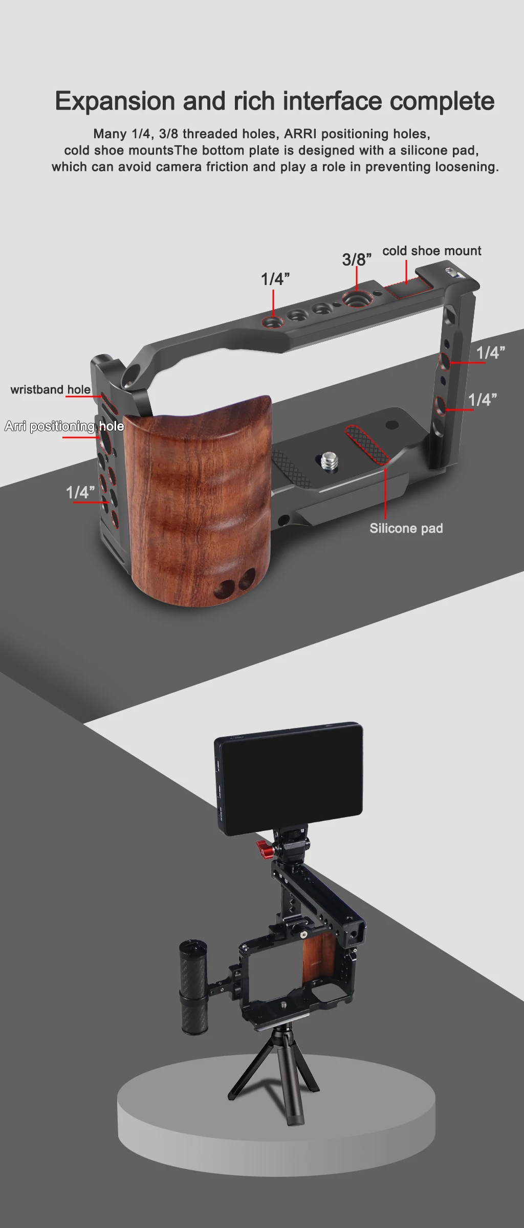 Zve10 Kamera käfig Holz Seiten griff oben Handgriff Schnell verschluss platte Käfig Rig Schutz für Sony Zve10 ZV-E10 DSLR-Kamera – Detail 5