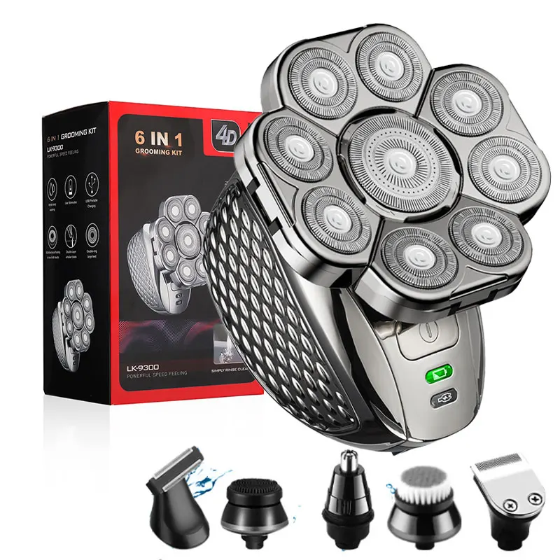 ماكينة حلاقة رأس رجالية متطورة 4D، مزودة بتسع رؤوس...