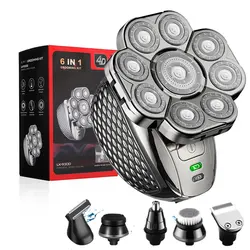 Enhanced Rechargeable 6-in-1 Waterproof Head Shaver with Nine Floating Blades (Withbox kit)