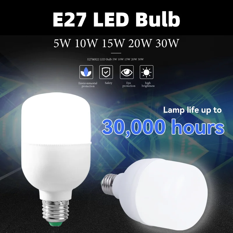 Superhelle E27-LED-Leuchtmittel, 5 W, 10 W, 15 W, 20 W, 30 W, 40 W, 50 W, energiesparende LED-Lampen für Schlafzimmer, Zuhause, Wohnzimmer, Treppe, 220 V