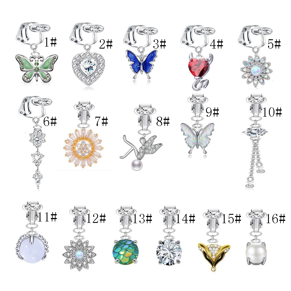 Stainless Steel Fake Belly Ring Butterfly Dangling Long Fake Belly Piercing Clip Umbilical Navel Non Piercing Body Jewelry