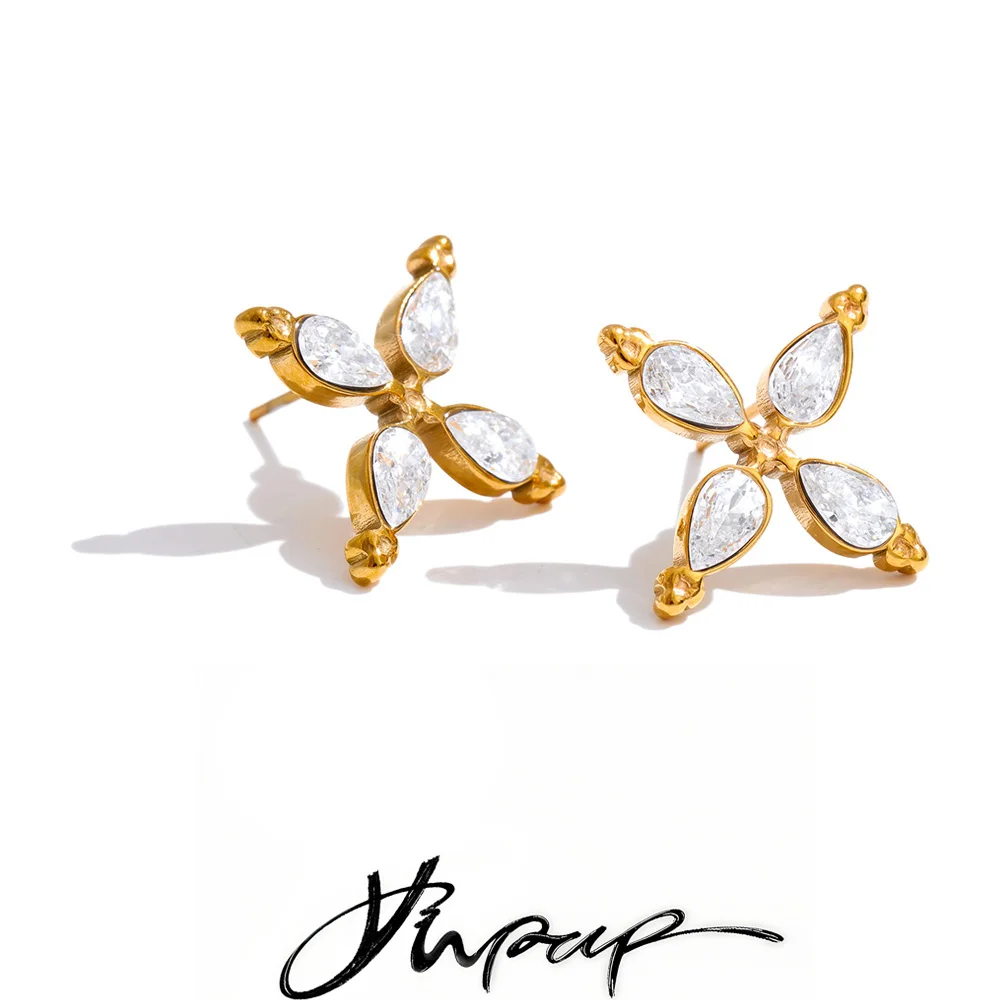 Yhoup Bling Cubic Zirconia Earrings High Quality Stainless Steel