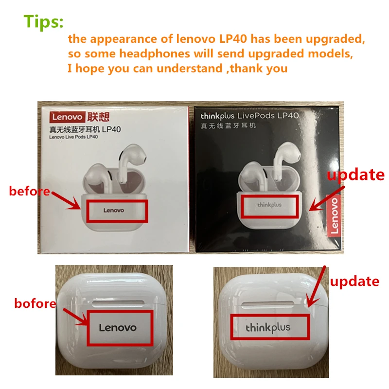 Original Lenovo lp40 2/5/10pcs  Bluetooth headset 5.0 immersive audio high fidelity TWS with microphone touch control