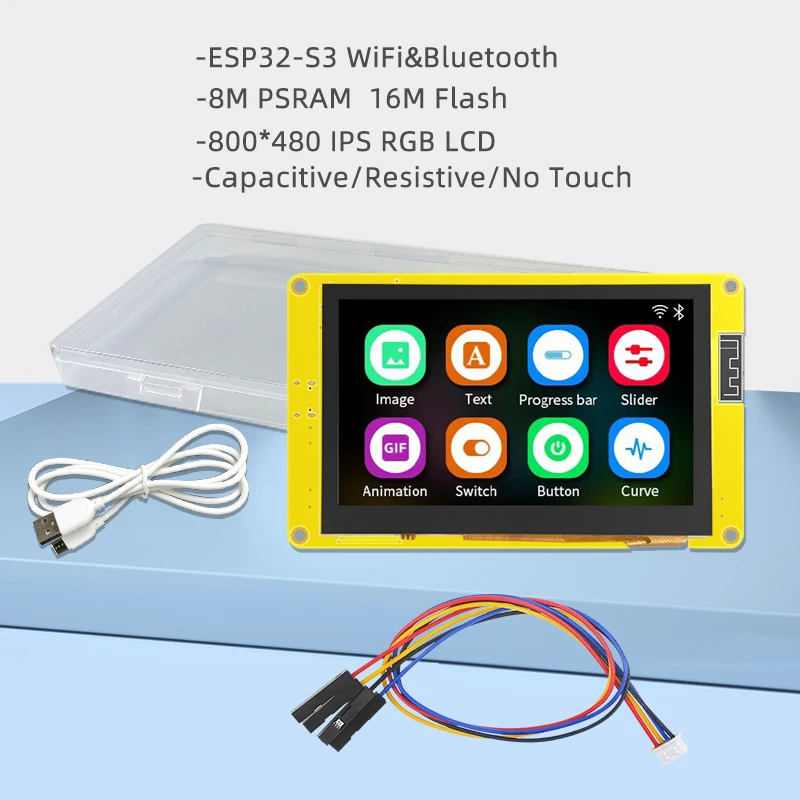ESP32-S3 Ʈ ÷, Wi-Fi  , RGB LCD TFT , HMI 8M PSRAM 16M ÷, Ƶ̳ LVGL 4.3 ġ IPS ũ, 800*480