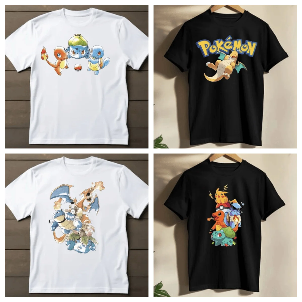 Sommer Neuheit: Pokémon Manga-Stil T-Shirt mit Mehreren Mustern, Lässiger Streetstyle, Übergrößen, Locker Sitzend, Atmungsaktiv, aus Baumwolle, Kurzarm