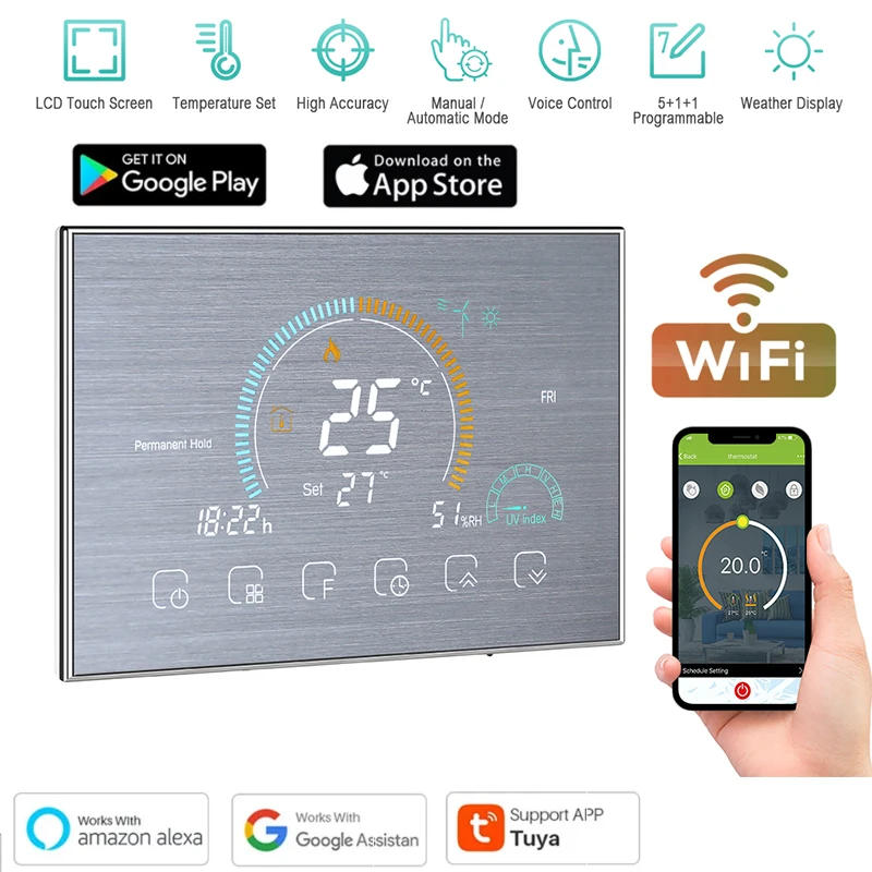 BHT 8000 GA/GB/GC Wi-Fi Smart Programmable Thermostat Voice APP Control  Backlight LCD Water/ Gas Boiler Heating Thermoregulator - AliExpress