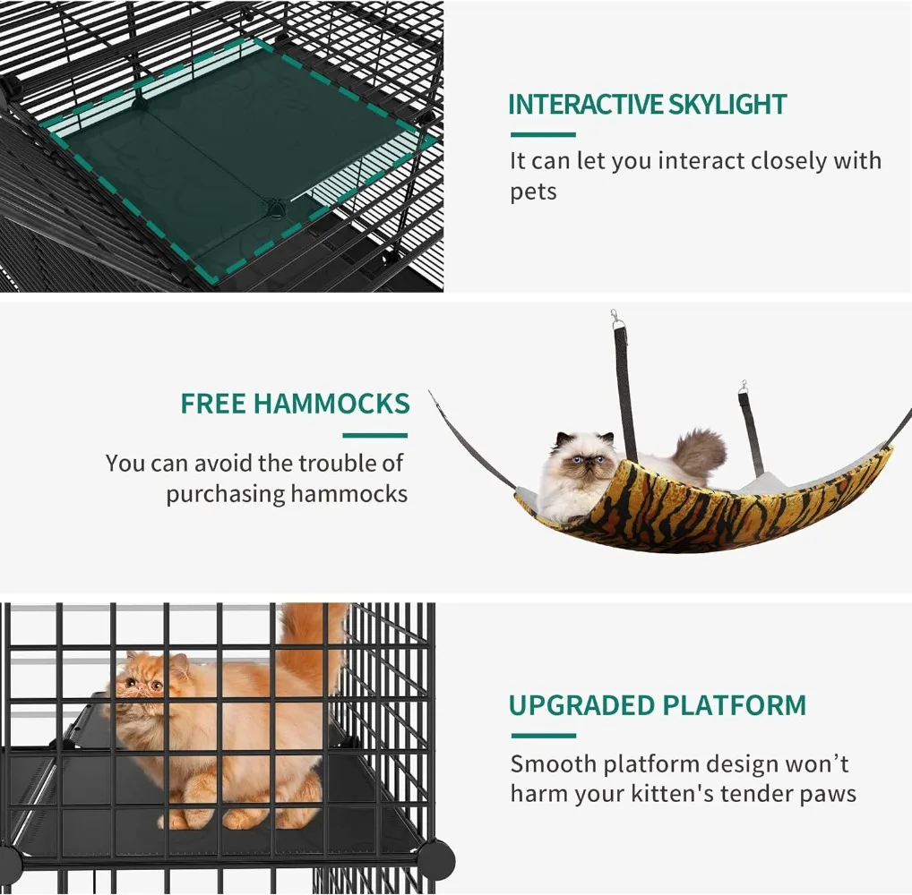 YITAHOME Cat Cage Indoor Catio DIY Cat Enclosures Metal Playpen 3-Tiers Kennels Pet Crate with Extra Large Hammock for 1-2 C
