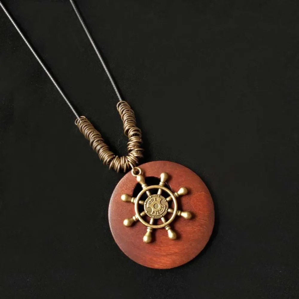 Vintage Wooden Owl Pendant Necklace - Ethnic Long Chain Jewelry