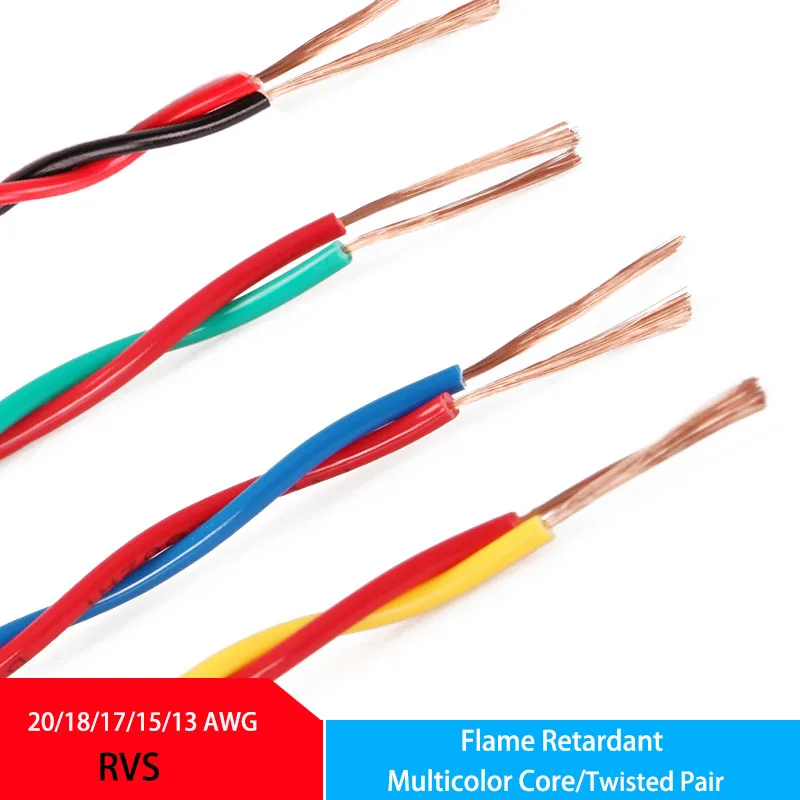 Cabo Eletrônico de Cobre Rvs-twisted Pair Núcleos 20 18 17 15 13awg Retardador de Chamas Cabo de Alimentação Multicolorido Cabo de Eletrodomésticos