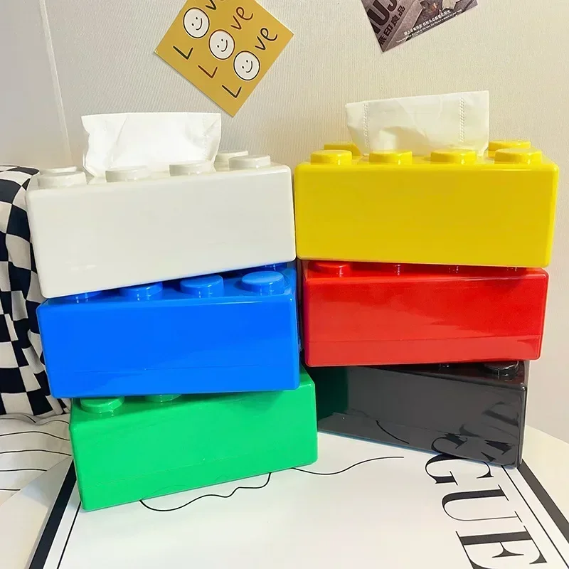 Description Picture 6 of itemNew Creative Building Blocks with Spring Tissue Box Wall-mounted Perforation-free Paper Holder Bathroom Face Towel Box Organizer