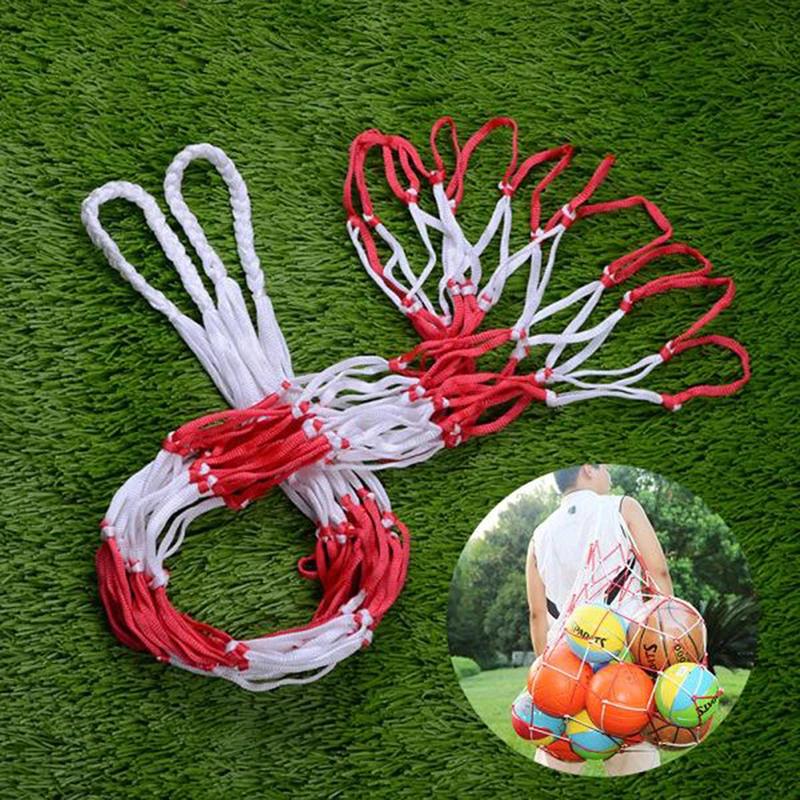 

2021 Outdoor Basketball Baskets Football Volleyball Large Nylon Red + White Braided Mesh Net Bag Sports Accessories