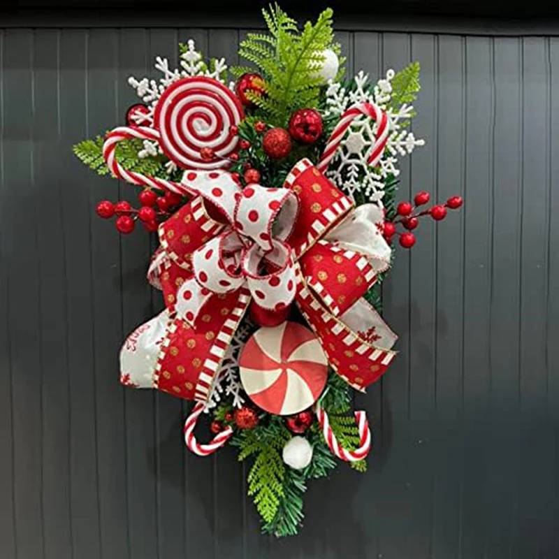 

Рождественский каплеобразный цветочный с бантом и красными ягодами, подвесной Рождественский каплеобразный венок, искусственная КАПЛЕВИДНАЯ дверь, прочный