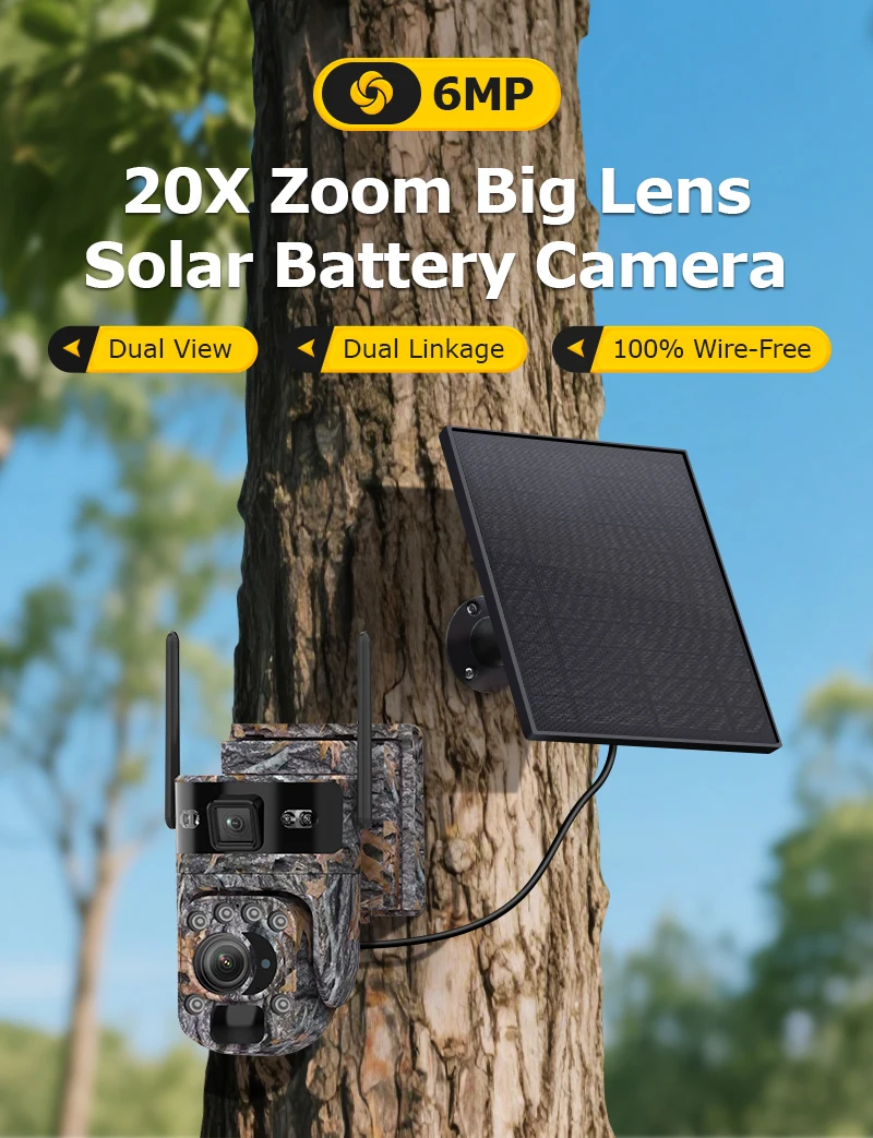 SIM Solarbatteriekamera 4G – 20X Zoom, 6K, 360° Outdoor