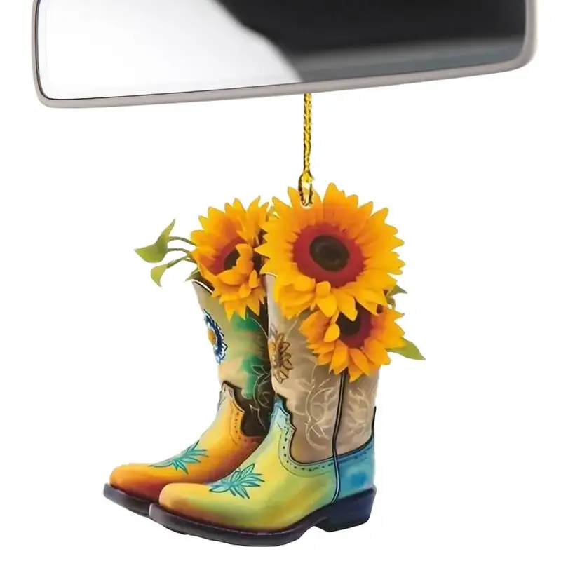 

2D Acrylic Boot Car Ornament Creative Western Boots Pendants Bohemian Style Rearview Mirror Figurne For Christmas Tree Cars