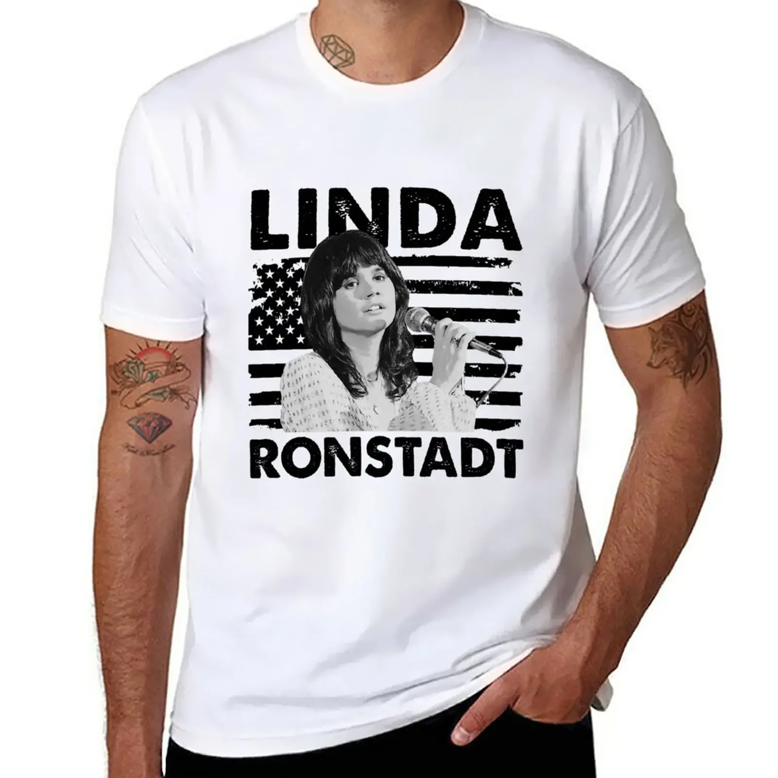 

Retro American Flag Linda Ronstadt Music Gift T-Shirt for a boy customs black t shirts for men