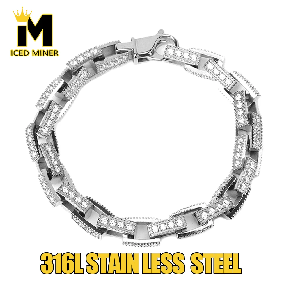 

9mm 316L Stainless Steel Bracelets For Men 5A Zircon Hip Hop No Fade Hand Chain Bangles Gothic Jewelry