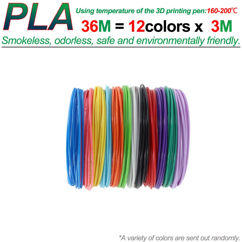 3D 펜용 PLA 필라멘트, 컬러 3D 프린팅 재료, 직경 1.75mm, 10/20/30 색상, 100M 150M 200M, 무색, 무취 및 안전