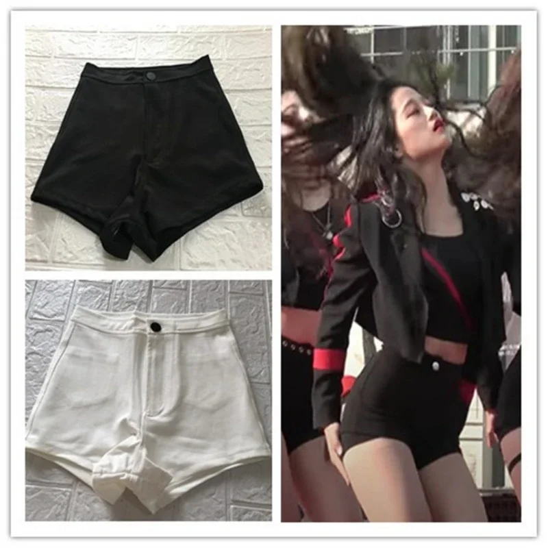 

Kpop Girl Group Concert Sexy Hot Girl Black Slim Stretch Shorts Women Nightclub Hip Hop High Waist Zipper Elastic Tight Shorts