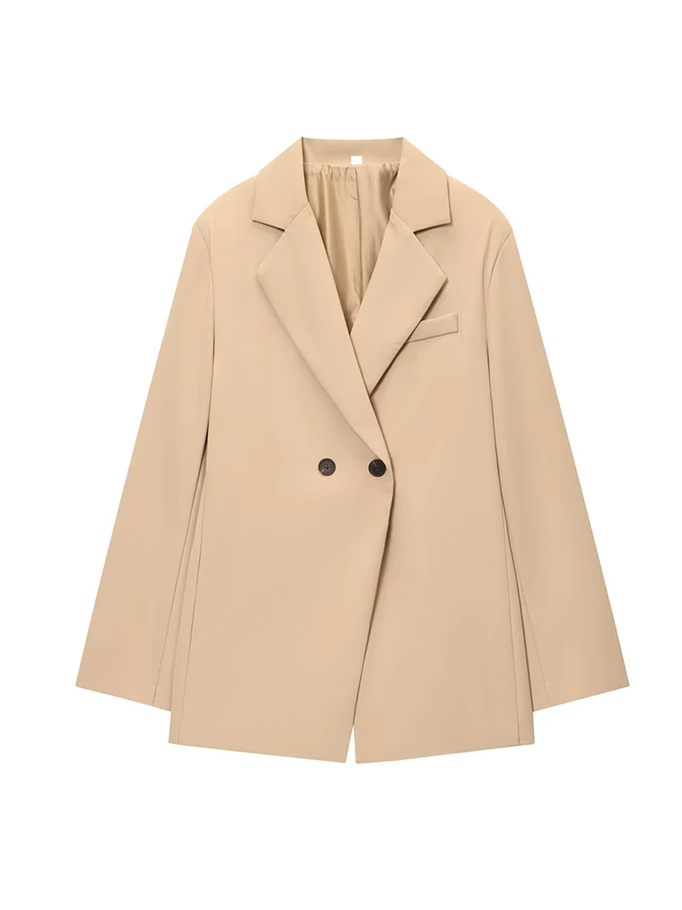 Elegant Women's Blazer Solid Long Sleeve Turn Down Collar Slim Split Office Jacket Fashion Double Breasted Spring Autumn New