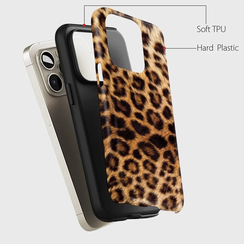 Leopard Pattern Magnetic Phone Case with 2-in-1 Film Shell Cover