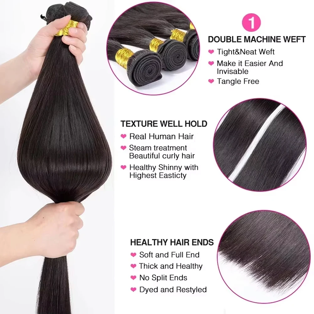 Brazilian Raw Human Hair Bundles 30 Inch Straight 3 4 Bundles Virgin Remy Hair Weft Extensions Women Sew In quickly Weave Bundle 4