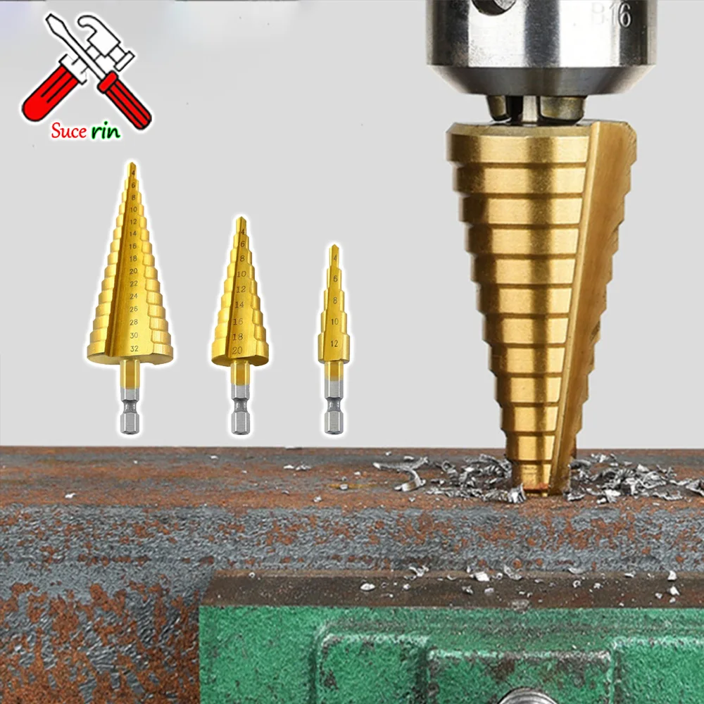 HSS Titanium Step Drill Bit High Speed Stepped Drill Set Saw Drill Tools Conical Stage Drill For Metal Wood 3-12/4-12/4-20/4-32m 1