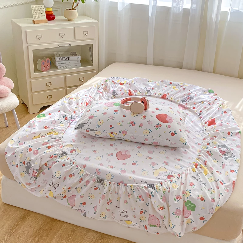 2025 New Bed Hat Print Cartoon Water Clouds Cotton Bedspread Student Mattress Cover Skin Friendly Full Wrap with Elastic Sheet 4